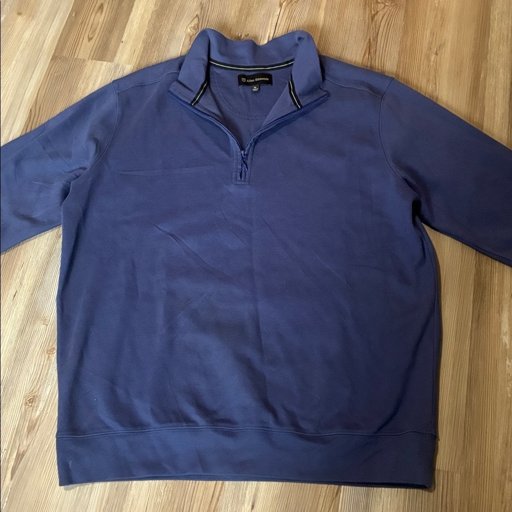 Allen Edmonds Mens 1/4 Zip Pullover Sweatshirt XL Blue Mock neck Pima Cotton - Picture 2 of 9